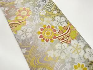 流水に華文・桜模様織出し袋帯